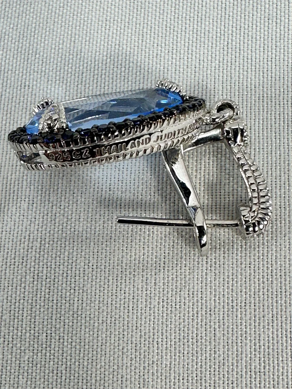 New Judith Ripka Capri Sterling Silver Pear Blue Crystal Lever Back CZ Earrings